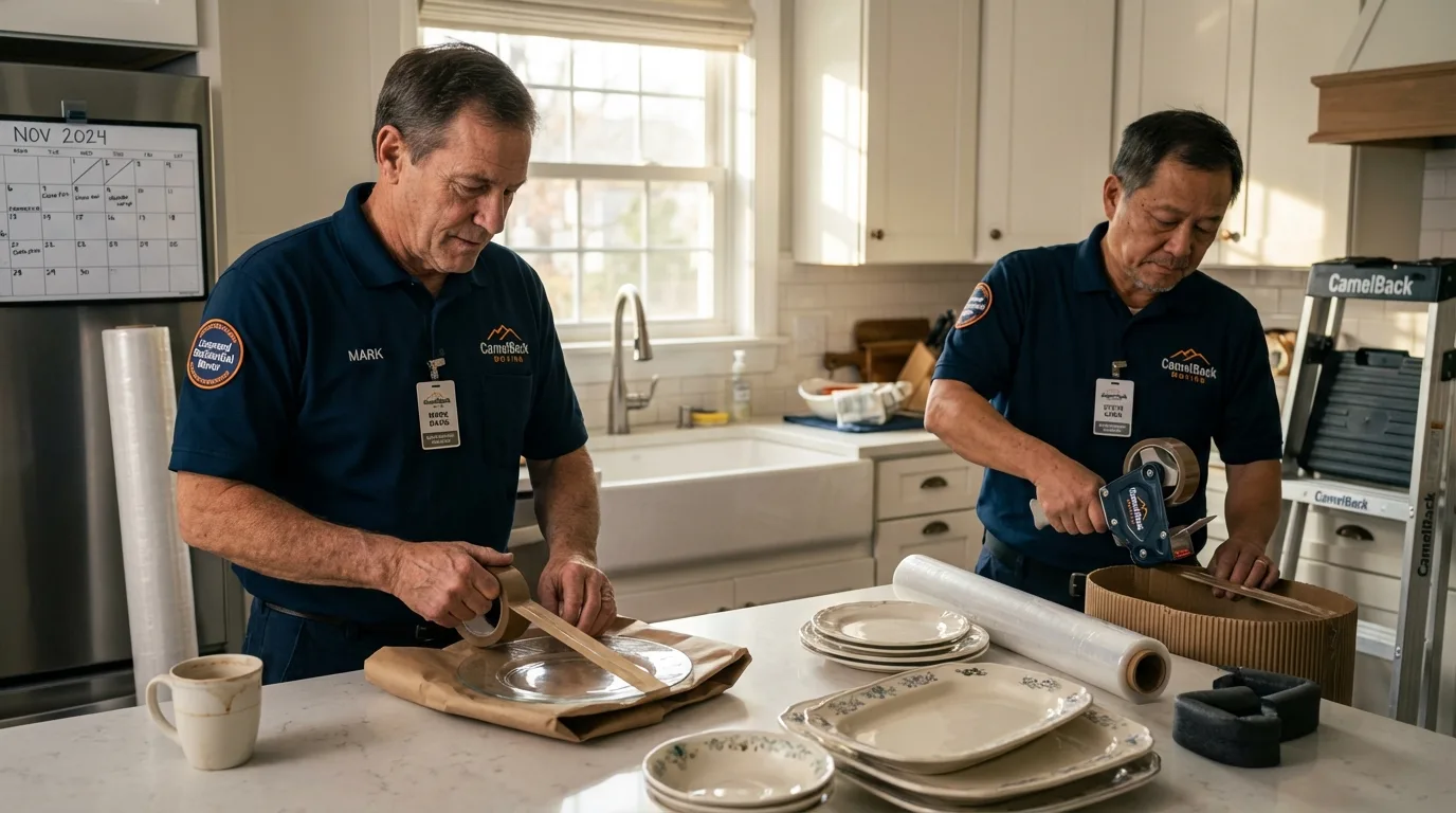 Professional crew packing kitchen dishware in Winterville, GA